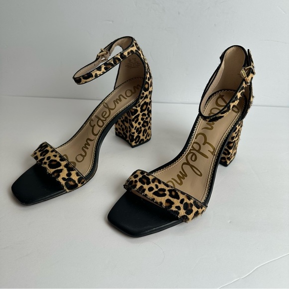 Sam Edelman Leopard Block Heels Women's Size 9 Shoes Black Tan Calf Hair - Picture 4 of 8